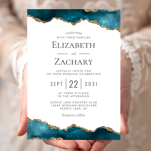 Classic Teal Gold Agate Wedding Invitation (Creator Uploaded)