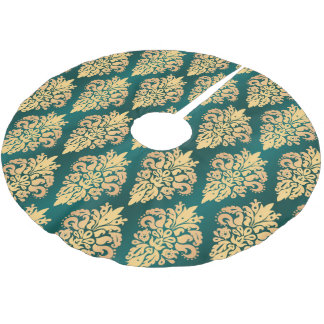 Classic Teal Green Gold Damask Christmas Pattern Brushed Polyester Tree Skirt