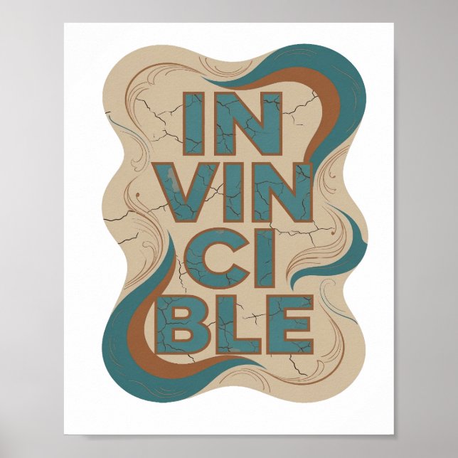 Classic Teal INVINCIBLE 3D Text Art Poster (Front)