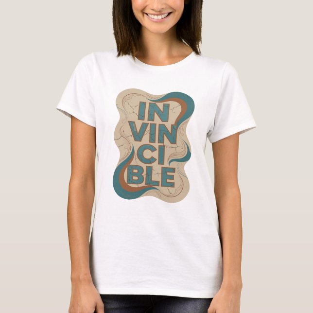 Classic Teal INVINCIBLE 3D Text Art T-Shirt (Front)