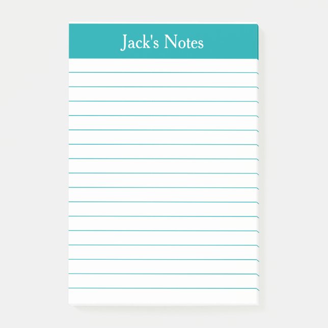 Classic Teal Lined Personalised Post-it Notes (Front)