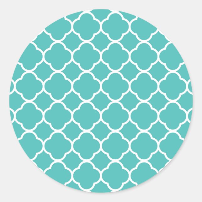 Classic Teal Moroccan Pattern Classic Round Sticker (Front)