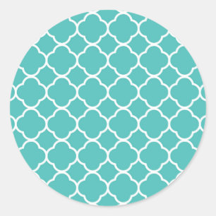 Classic Teal Moroccan Pattern Round Sticker