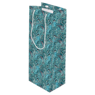Classic Teal Paisley Wine Gift Bag