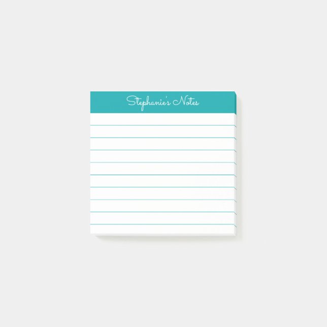 Classic Teal Personalized Lined Post-it Notes (Front)
