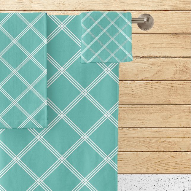 Classic Teal & White Plaid Bath Towel Set (Creator Uploaded)
