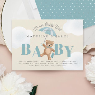 Classic Teddy Bear Beige Bearly Wait Baby Shower Invitation