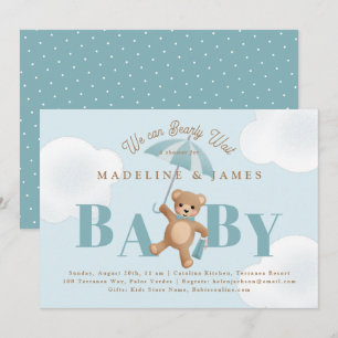 Classic Teddy Bear Blue Bearly Wait Baby Shower Invitation