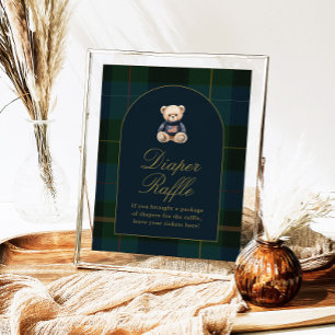 Classic Teddy Bear Dark Green Plaid Cards & Gifts Poster