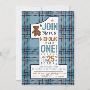 Classic Teddy Bear First Birthday Custom Invitation