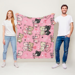 Classic Teddy Bear Hearts Pattern Fleece Blanket