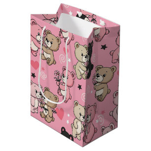 Classic Teddy Bear Hearts Pattern Medium Gift Bag