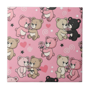 Classic Teddy Bear Hearts Pattern Tile