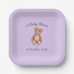 Classic Teddy Bear Lavender Purple Baby Shower Paper Plate