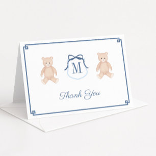Classic Teddy Bear Monogram Baby Shower Thank You Card