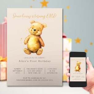 Classic Teddy Bear   Neutro Minimalist Birthday Invitation