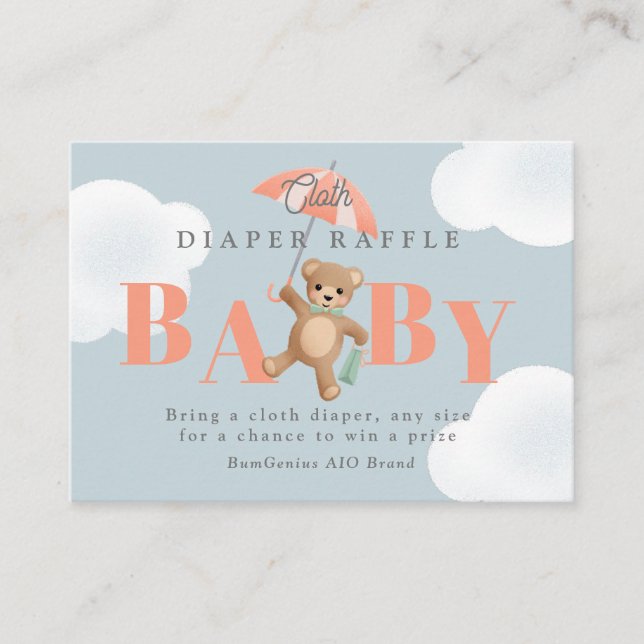 Classic Teddy Bear Pastel Baby Diaper Raffle Enclosure Card (Front)