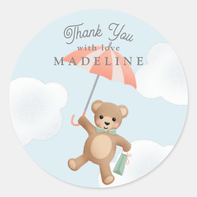 Classic Teddy Bear Pastel Baby Shower Round Sticker (Front)