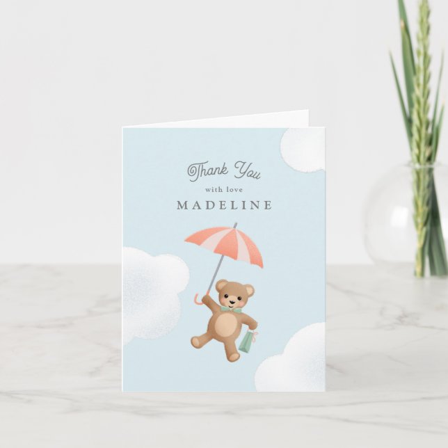 Classic Teddy Bear Pastel Baby Shower Thank You Card (Front)