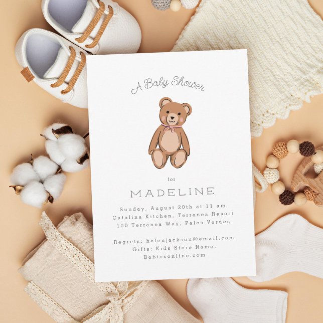 Classic Teddy Bear Pink Baby Shower Invitation (Creator Uploaded)