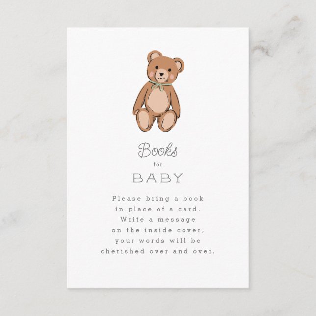 Classic Teddy Bear Sage Green Baby Shower Enclosure Card (Front)