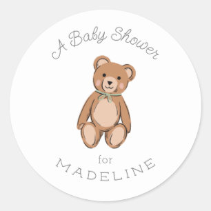 Classic Teddy Bear Sage Green Baby Shower Round Sticker