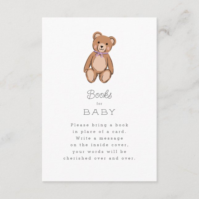Classic Teddy Purple Blue Baby Shower Enclosure Card (Front)