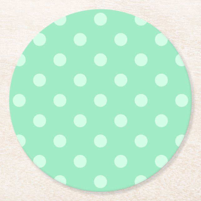 Classic Template Light Mint Green Dots Rustic Round Paper Coaster (Front)