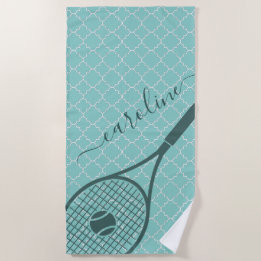 Classic Tennis Racket Ball Girl's Name Sport Style Beach Towel