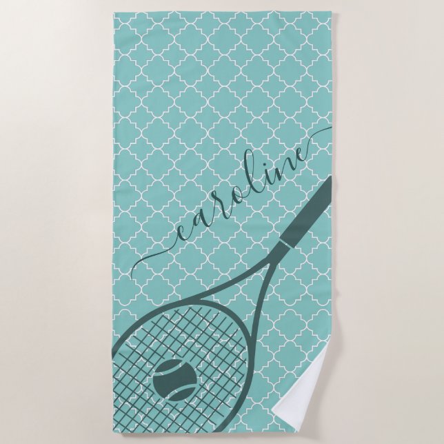 Classic Tennis Racket Ball Girl's Name Sport Style Beach Towel (Front)