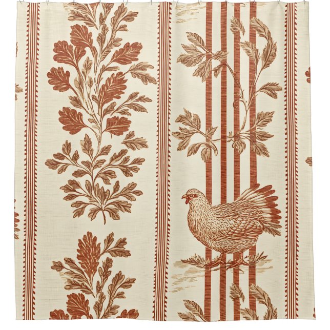 Classic Terracotta Barn Hen Toile Pattern Shower Curtain (Front)