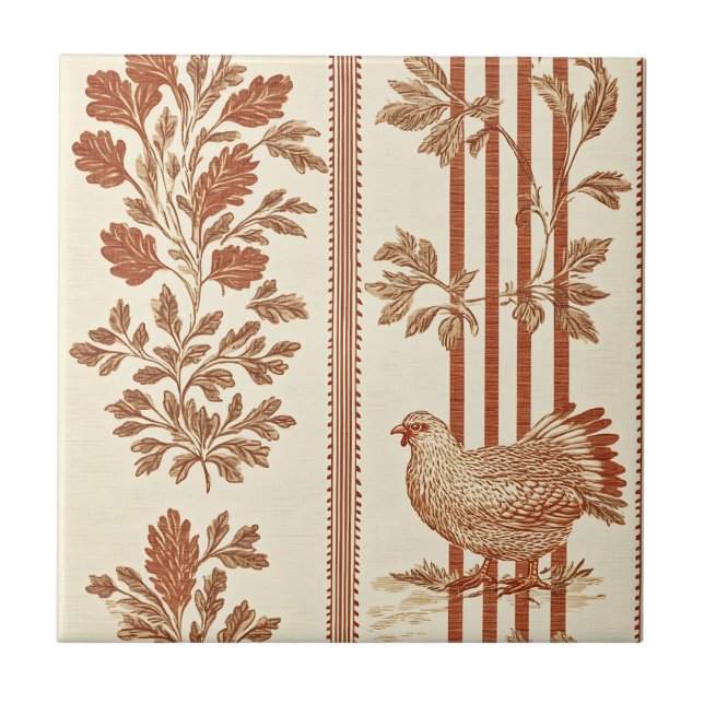 Classic Terracotta Barn Hen Toile Pattern Tile (Front)