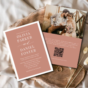 Classic Terracotta Boho QR Code Photo Wedding Invitation