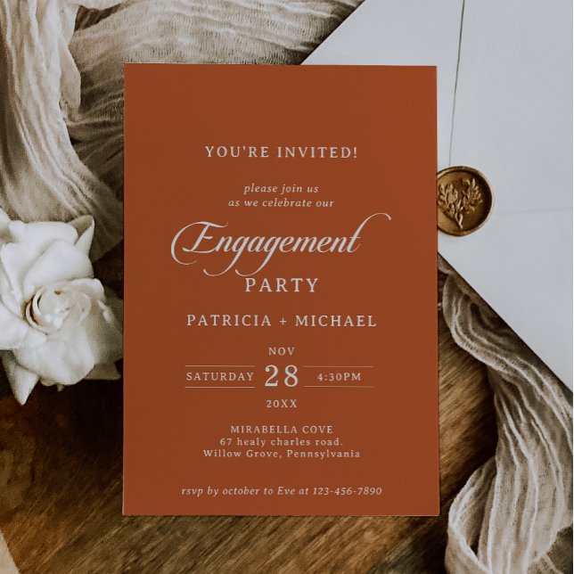 Classic Terracotta Calligraphy Engagement Party Invitation (Creator Uploaded)