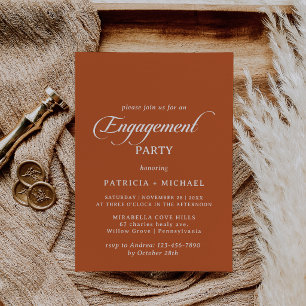 Classic Terracotta Calligraphy Engagement Party Invitation