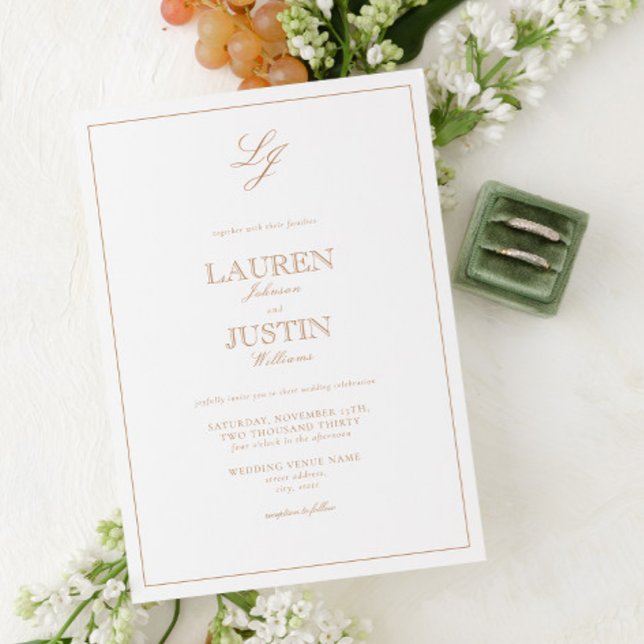 Classic Terracotta Calligraphy Monogram Wedding Invitation (Creator Uploaded)