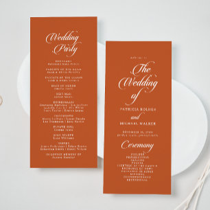 Classic Terracotta Calligraphy Tea Length Wedding Programme