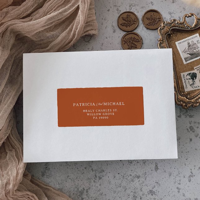 Classic Terracotta Calligraphy Wedding Return Label (Creator Uploaded)