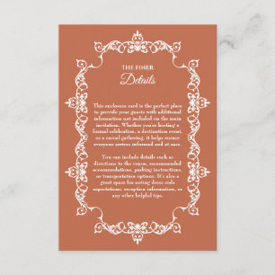 Classic Terracotta Clay Ornately Framed Wedding Enclosure Card