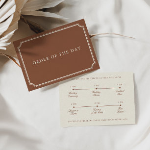 Classic Terracotta & Ecru Wedding Day Timeline Enclosure Card