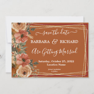 CLASSIC Terracotta Floral Watercolor Save Date     Invitation