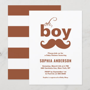 Classic Terracotta It's a Boy Moustache Baby Showe Invitation