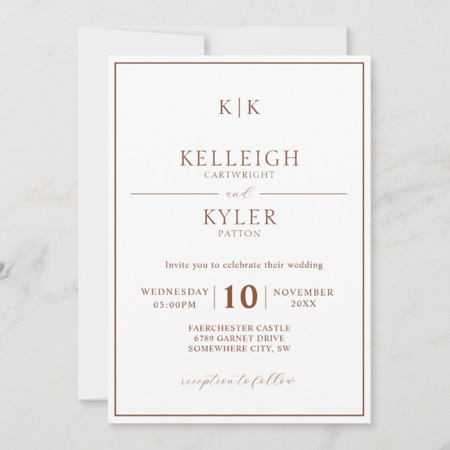 Classic Terracotta Monogram Photo Wedding Invitation (Front)