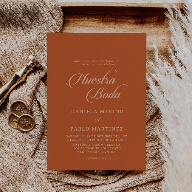 Classic Terracotta Nuestra Boda Wedding Invitation (Creator Uploaded)