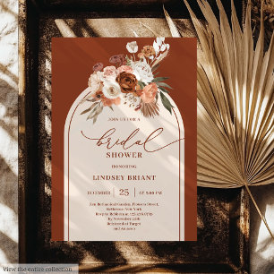 Classic Terracotta Pampas Grass Boho Bridal Shower Invitation