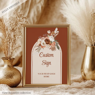 Classic Terracotta Pampas Sage Boho Arch Wedding   Poster