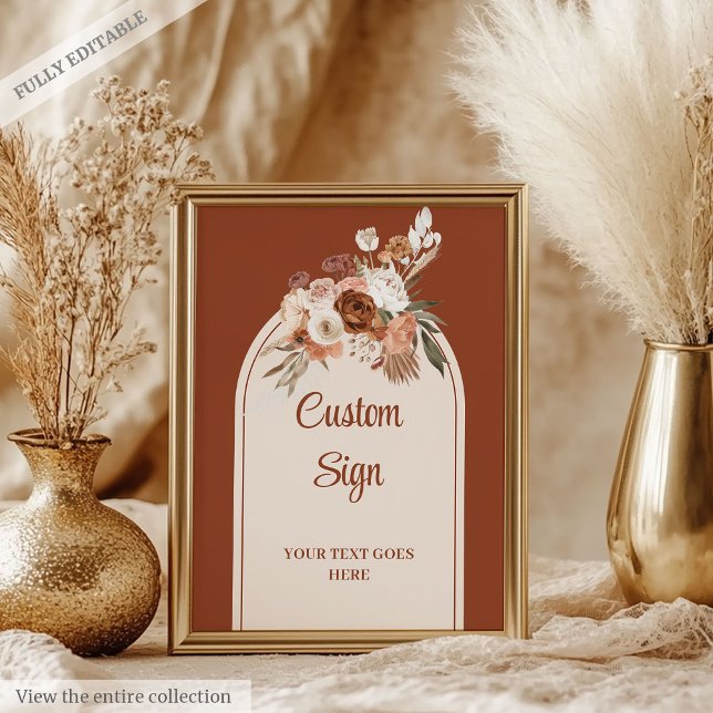 Classic Terracotta Pampas Sage Boho Arch Wedding   Poster (Classic Terracotta Pampas Sage Boho Arch Wedding Sign)