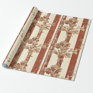 Classic Terracotta Red Toile Floral Cream Wrapping Paper