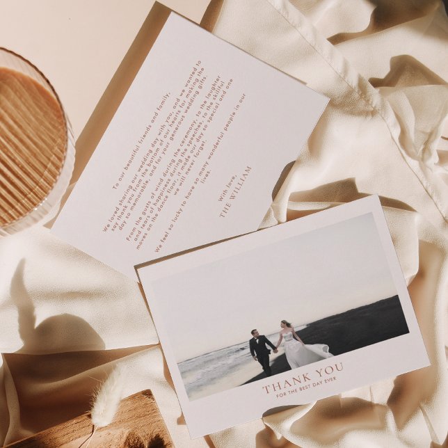 Classic Terracotta Rust Romantic Photo Wedding Thank You Card (Creator Uploaded)