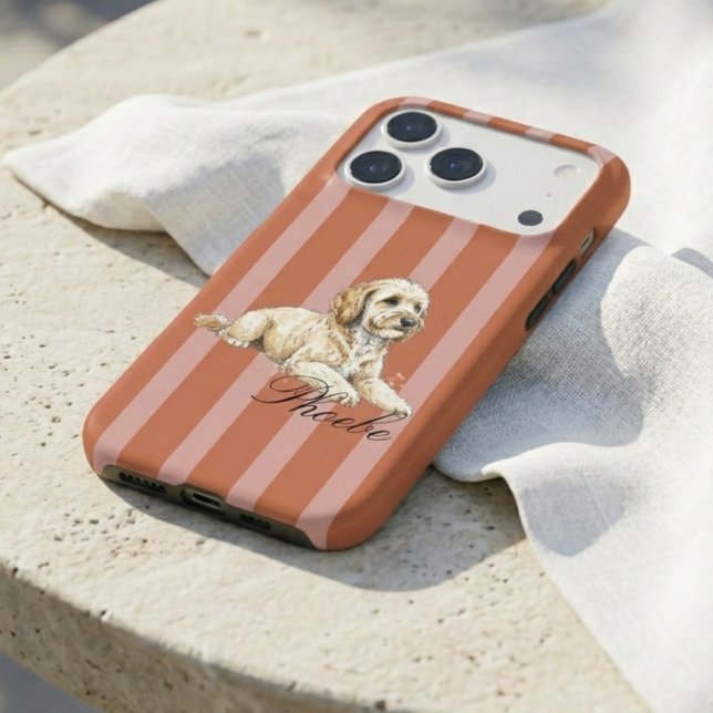 Classic Terracotta Stripe Watercolor Golden Doodle (Classic Terracotta Stripe Watercolor Golden Doodle iPhone Case)